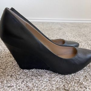 Neiman Marcus wedge black leather